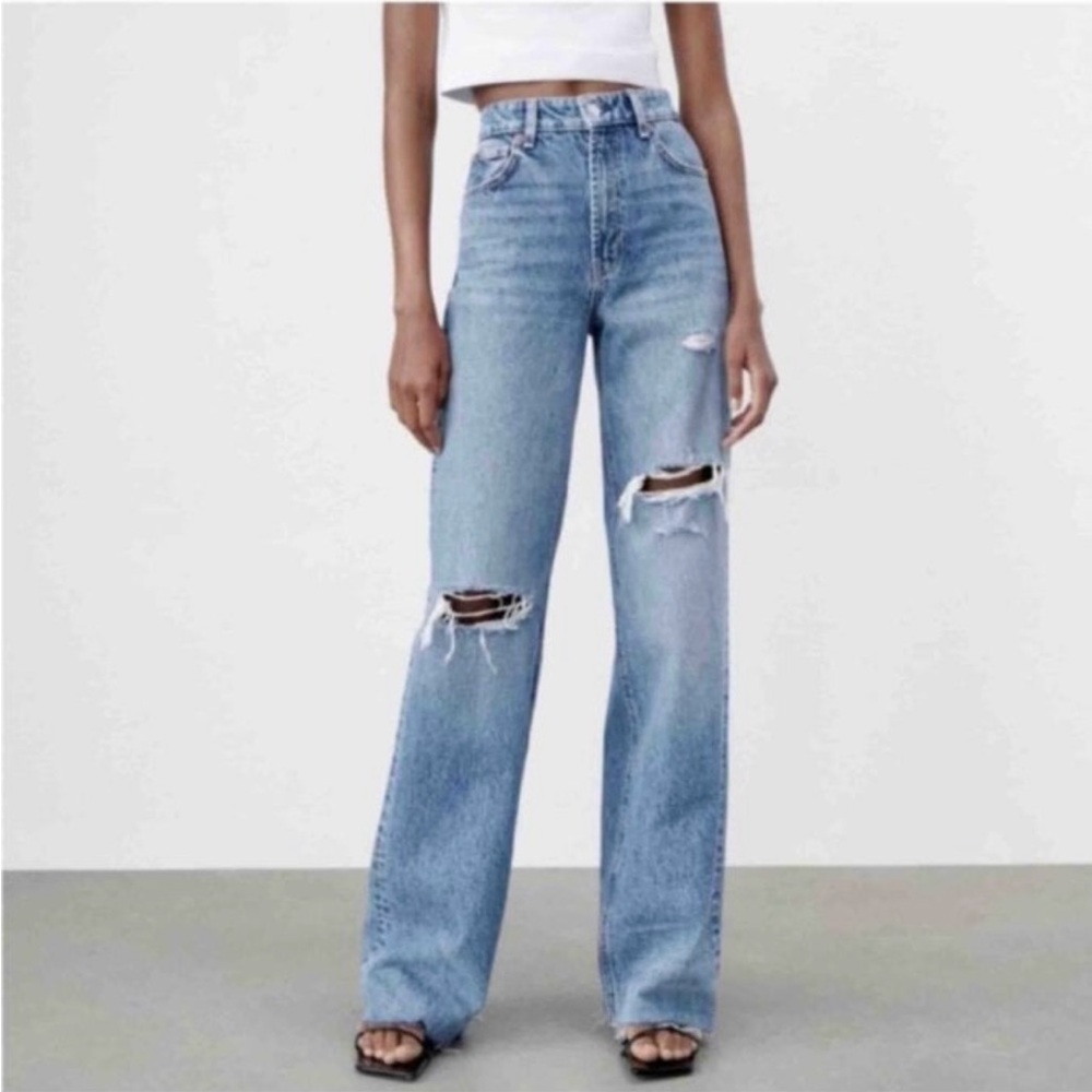 ZARA WIDE LEG RIPPED JEANS👖